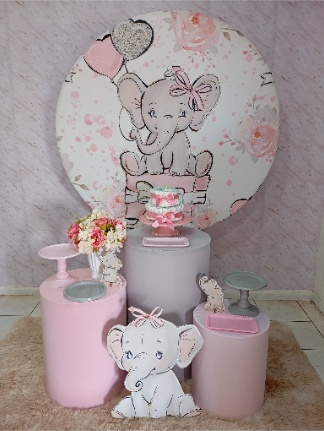 Kit Prata Chá Bebê Elefantinho Rosa  - Greicy Art´S Decor