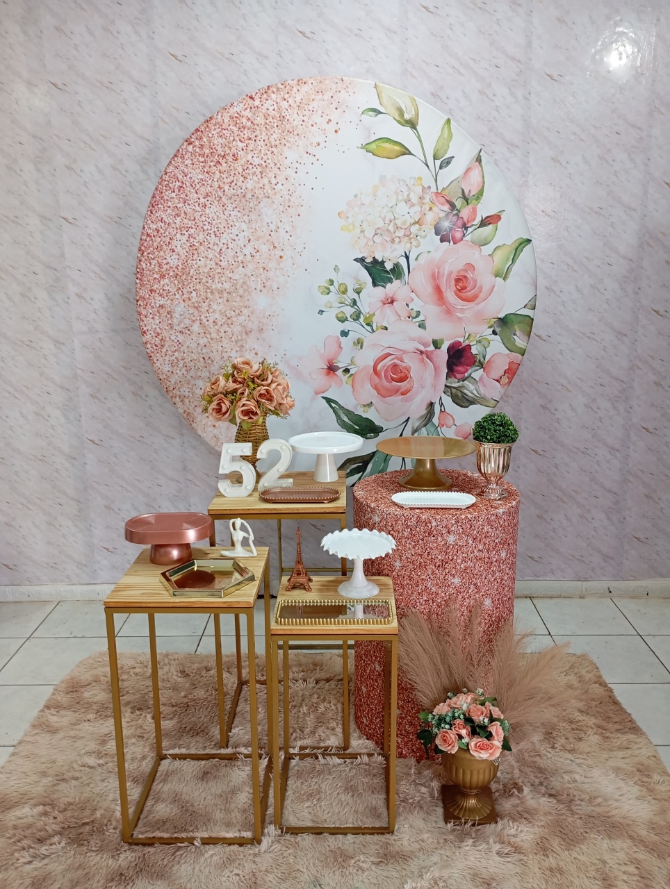 Kit Ouro Floral Rosé Glitter - Greicy Art´S Decor