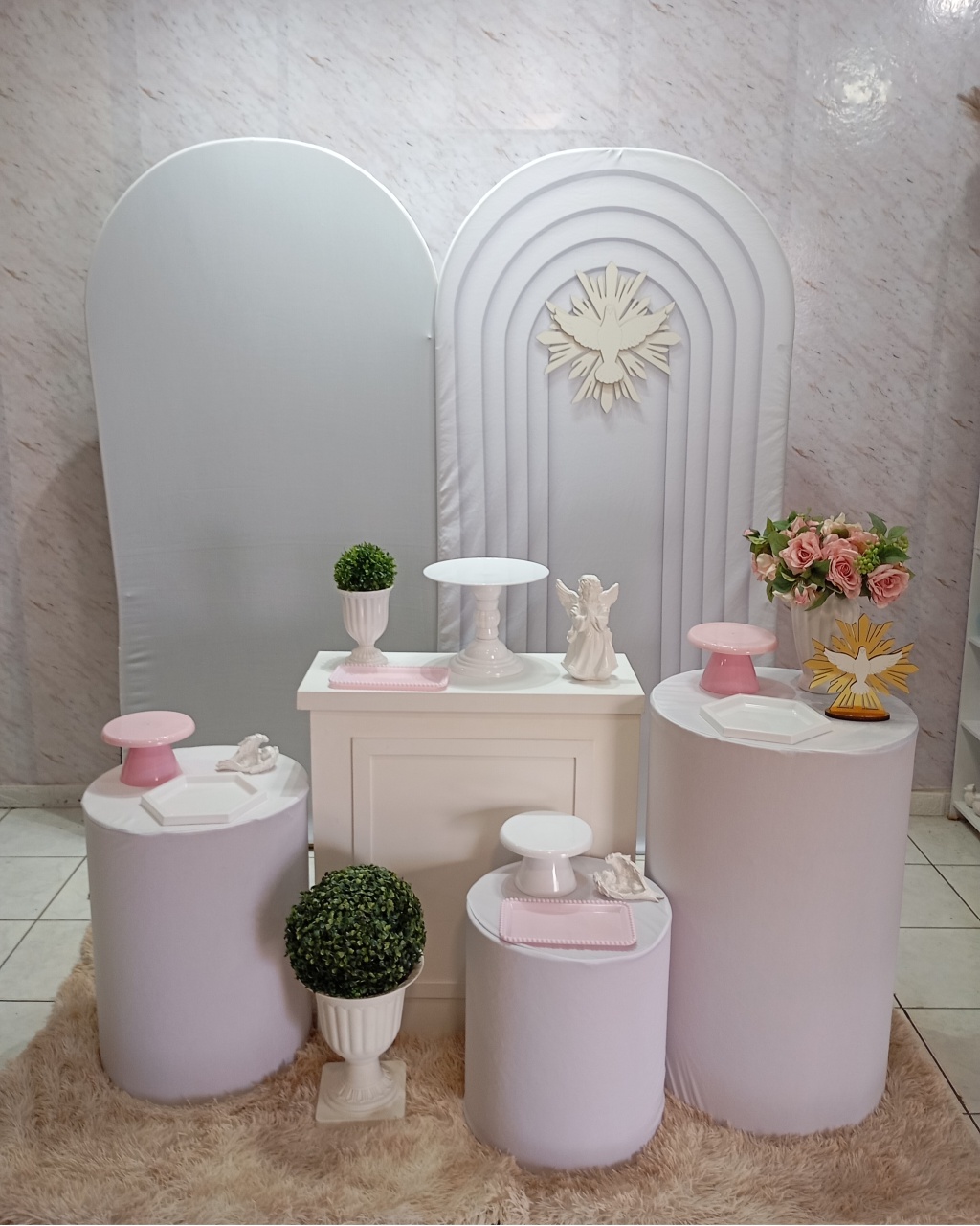 Kit Diamante Batizado Portal Branco Com Rosa - Greicy Art´s Decor