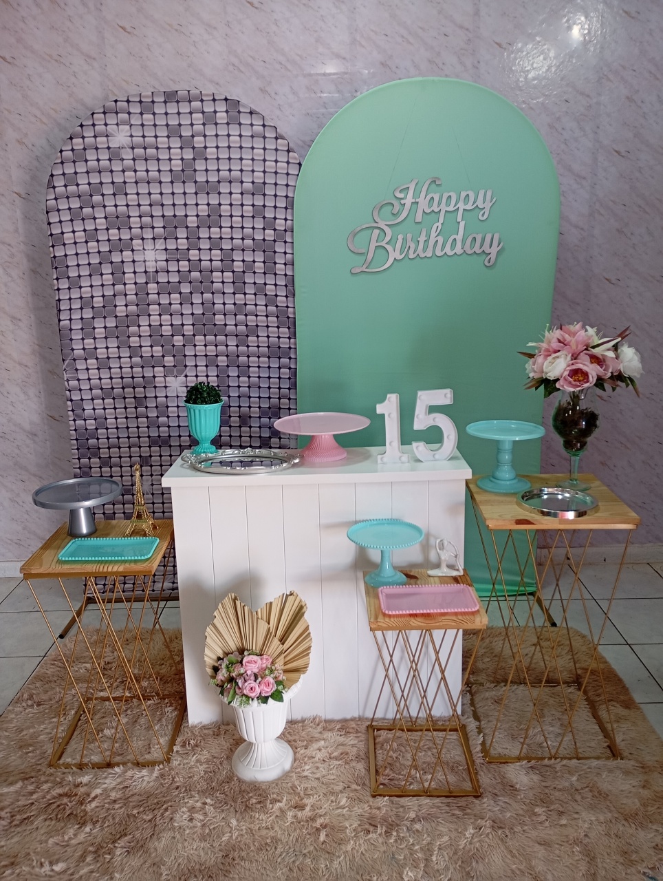 Kit Diamante Verde Ciano/Rosa 15 Anos - Greicy Art´s Decor