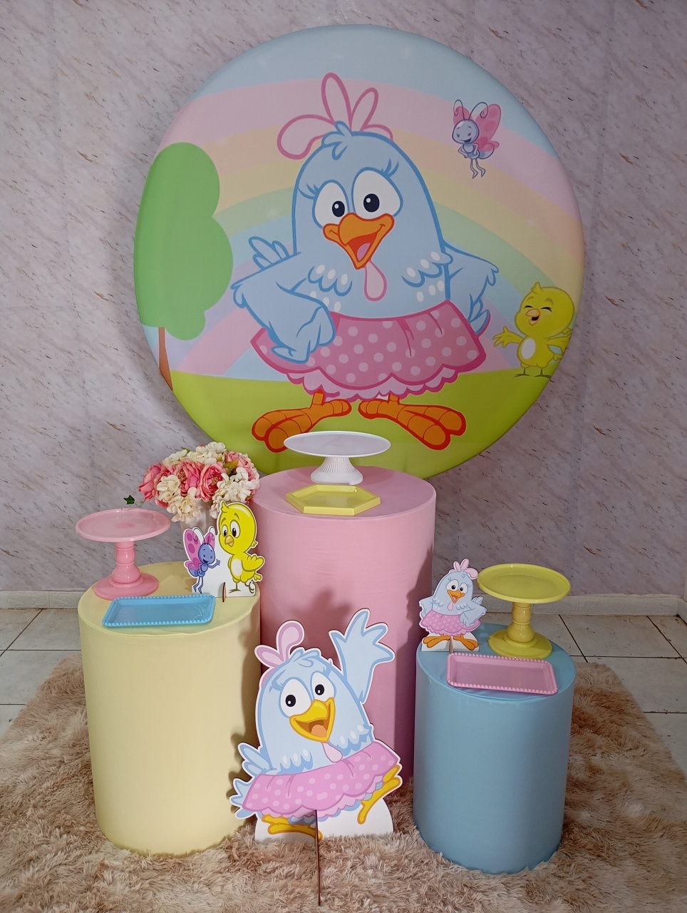 Kit Prata Galinha Pintadinha Rosa - Greicy Art´s Decor