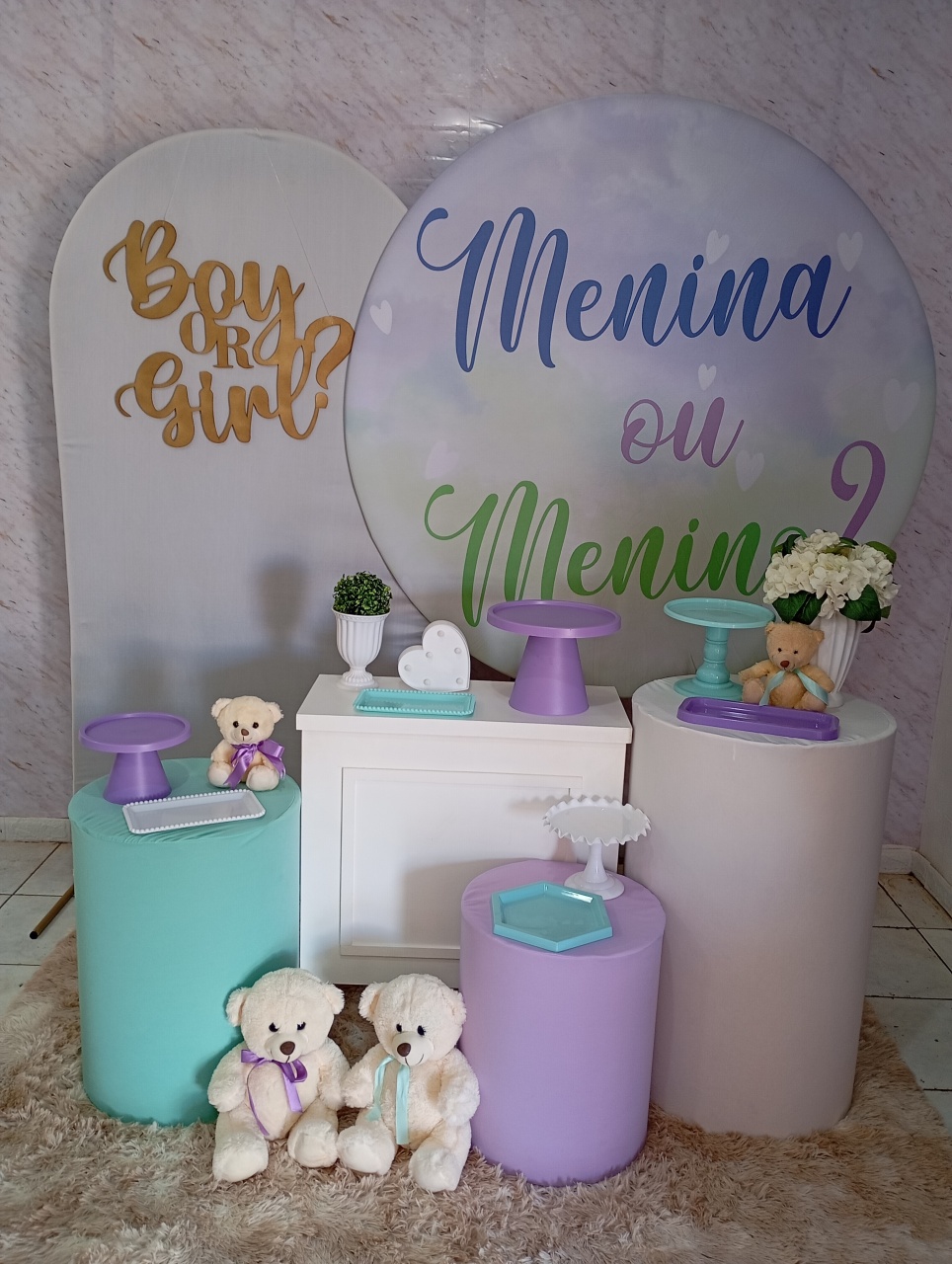 Kit Diamante Chá Revelação Verde E Lilás Menino Ou Menina - Greicy Art´s Decor