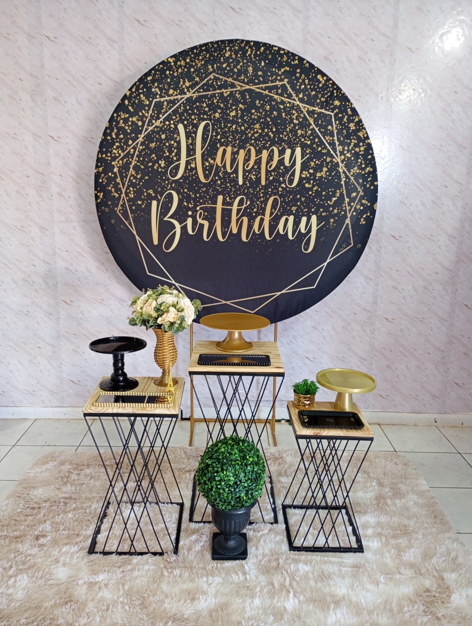 Kit Prata Happy Birthday Preto/Dourado - Greicy Art´s Decor