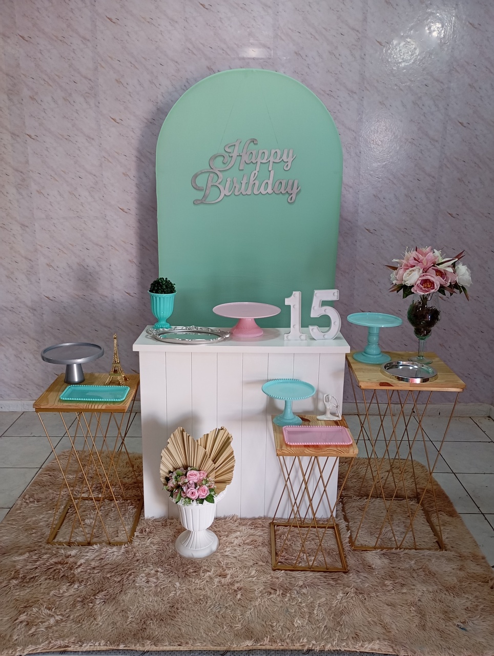 Kit Ouro Verde Ciano/Rosa 15 Anos - Greicy Art´s Decor