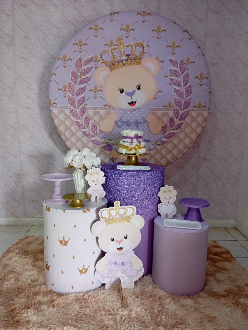Kit Prata Ursinha Lilás  - Greicy Art´S Decor