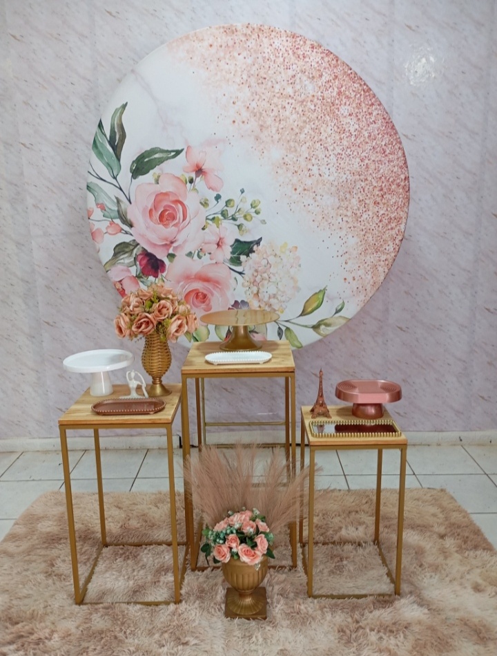 Kit Prata Floral Rosé Glitter - Greicy Art´S Decor