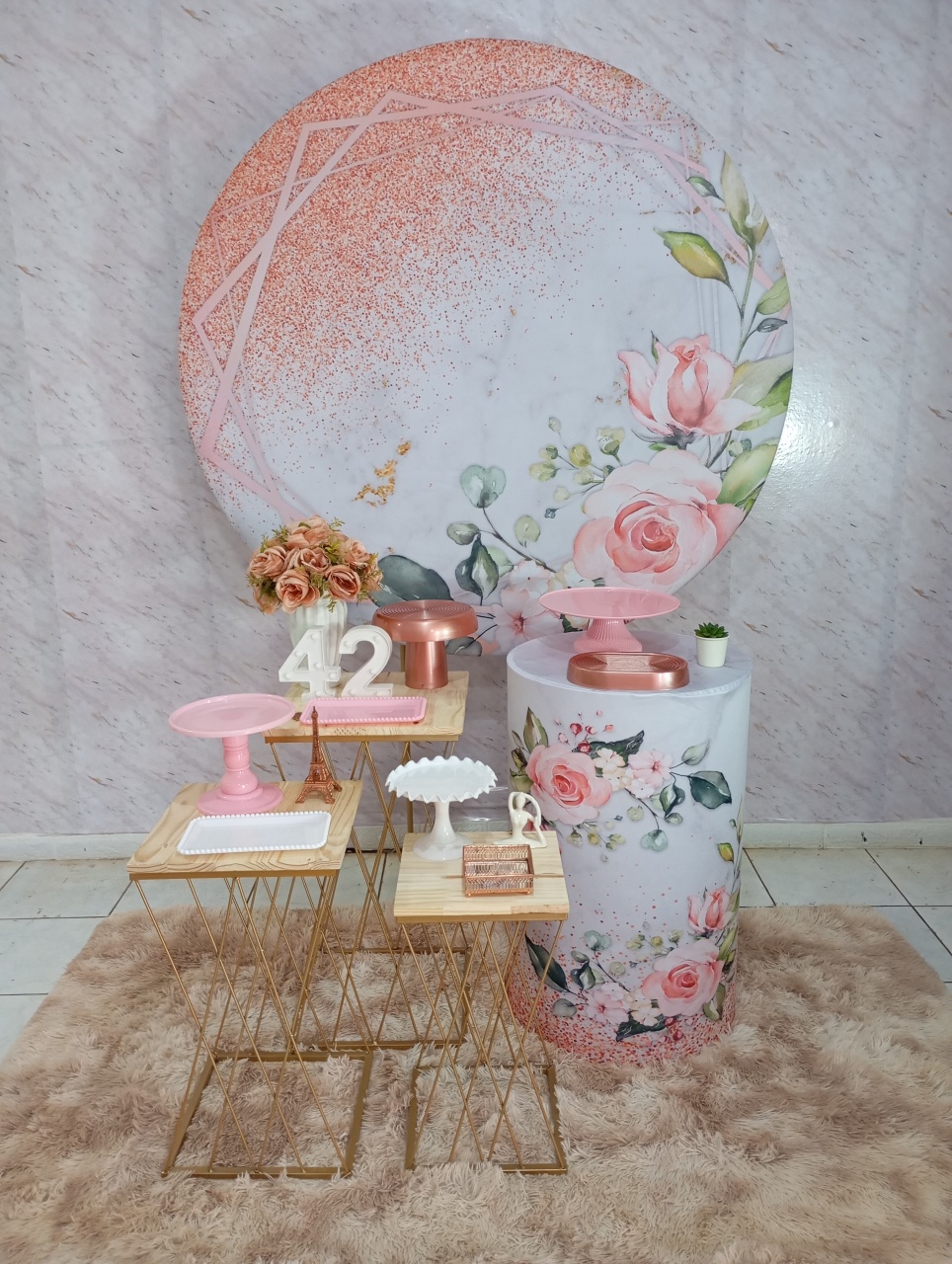 Kit Ouro Floral Rosé Glitter Octagonal - Greicy Art´s Decor