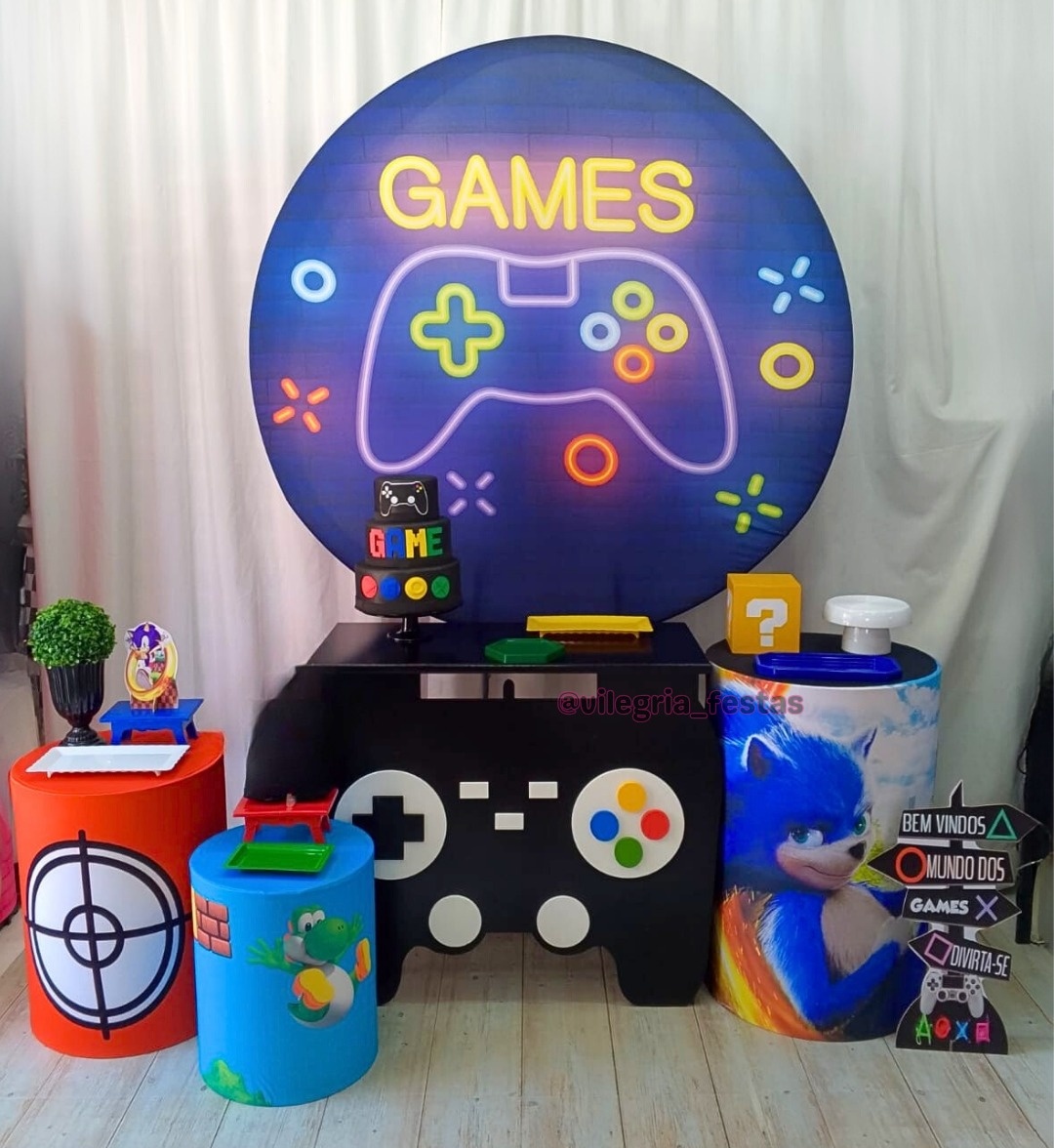 Kit Arco Íris Mesa Temática Games - Vilegria Festas