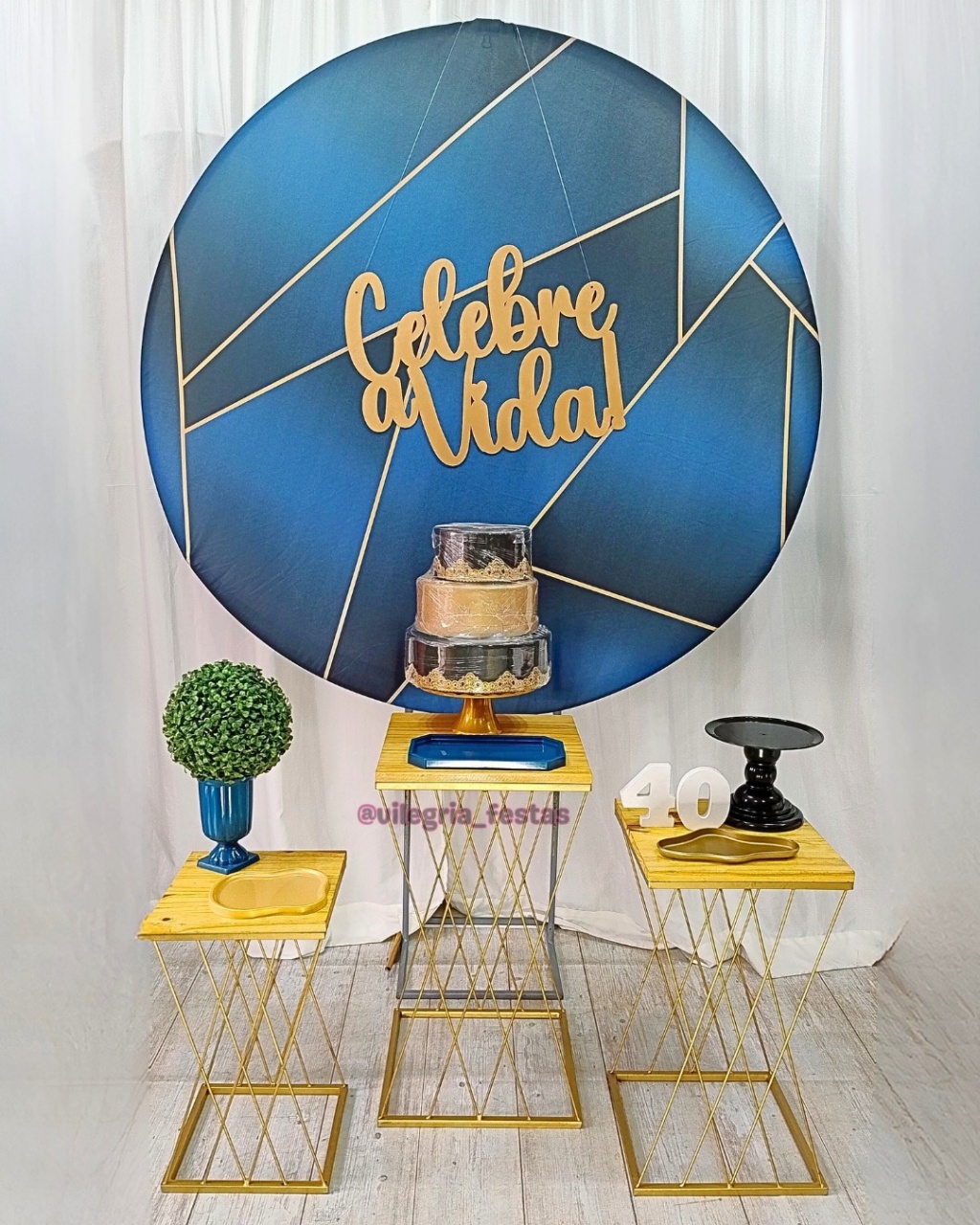 Kit Adulto Rf3 Azul Com Preto E Dourado Celebre A Vida - Vilegria Festas