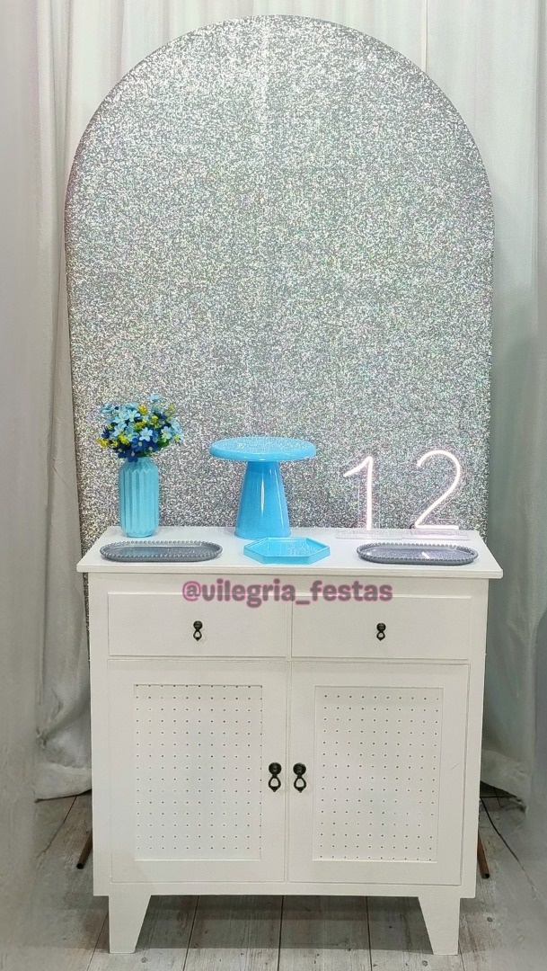 Composição Prata Com Azul Claro Led Mesa - Vilegria Festas