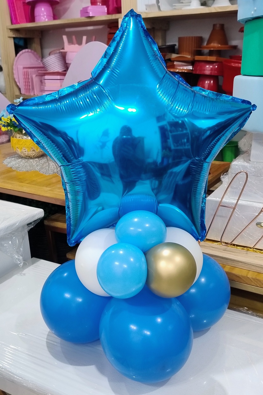 Arranjo de Balão Com Estrela Metalizado Foil G - Vilegria Festas