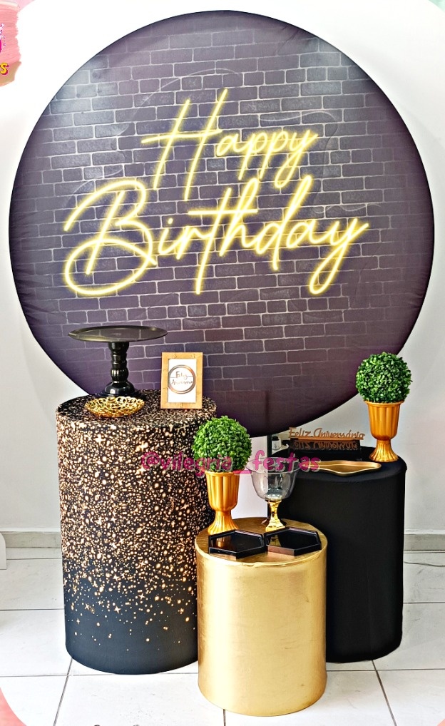 Kit Adulto Rc Happy Birthday Preto E Dourado - Vilegria Festas