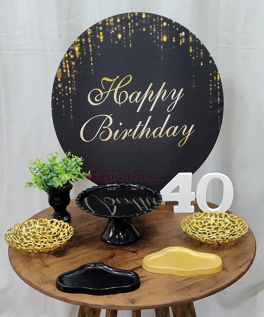 Kit Alegria Adulto Happy Birthday Glitter Dourado E Preto - Vilegria Festas