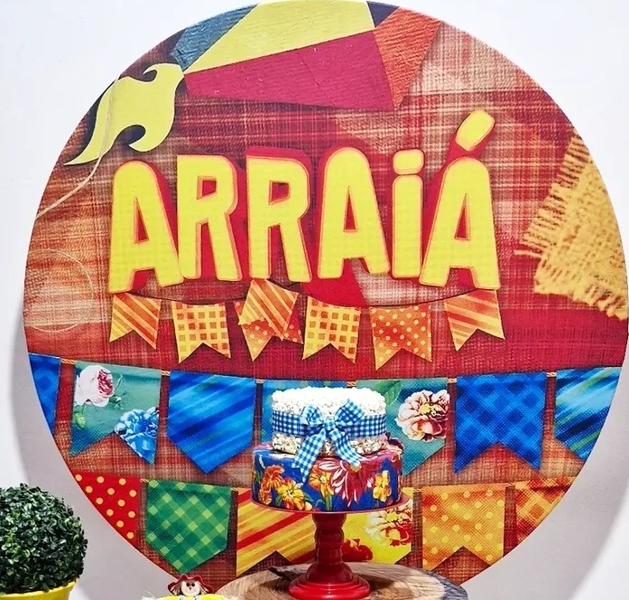 Painel Festa Junina Arraia Bandeirinhas Fundo Vermelho - DIVINA BELLAS FESTAS PEGUE E MONTE