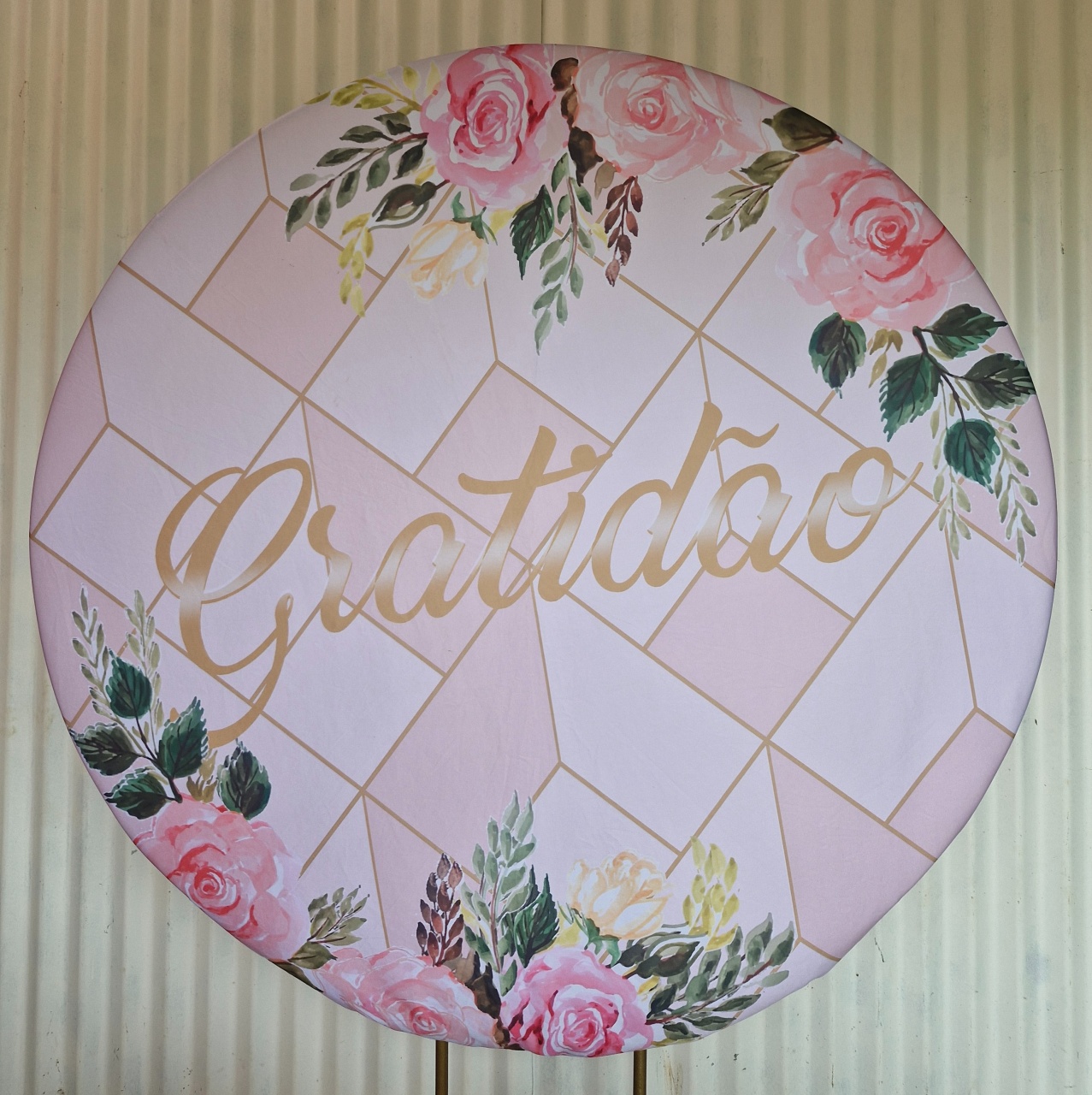 Painel Gratidão Rosa Floral 1,5 Redondo 8 - DIVINA BELLAS FESTAS PEGUE E MONTE