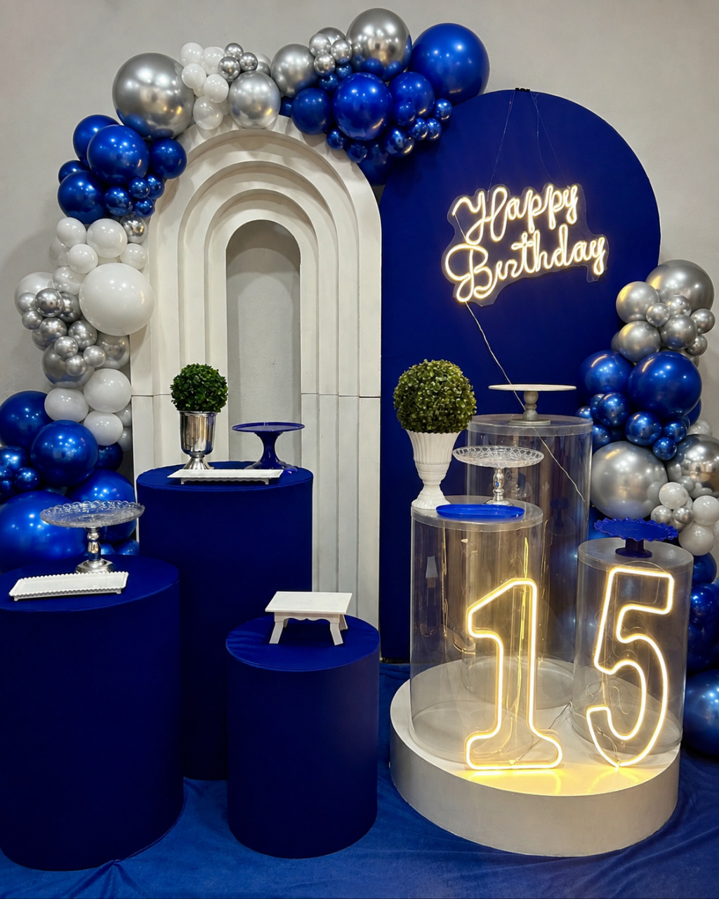 Decoração 15 Anos Azul Branco - N&M-pegue e monte