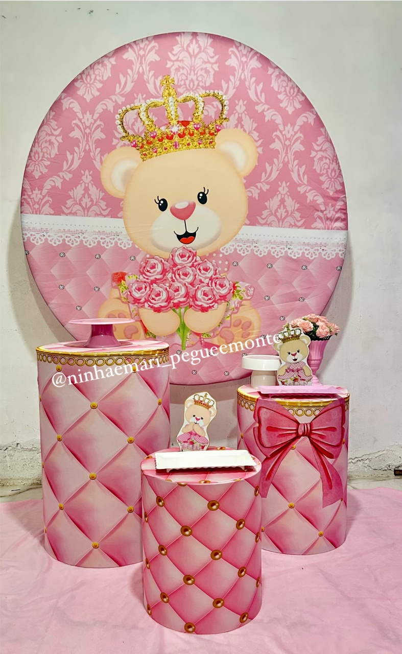 Kit Prata Ursinha Realeza Rosa - N&M-pegue e monte