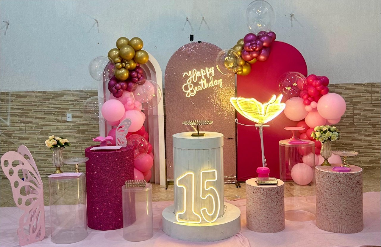 Decoração 15 Anos Rosa - N&M-pegue e monte