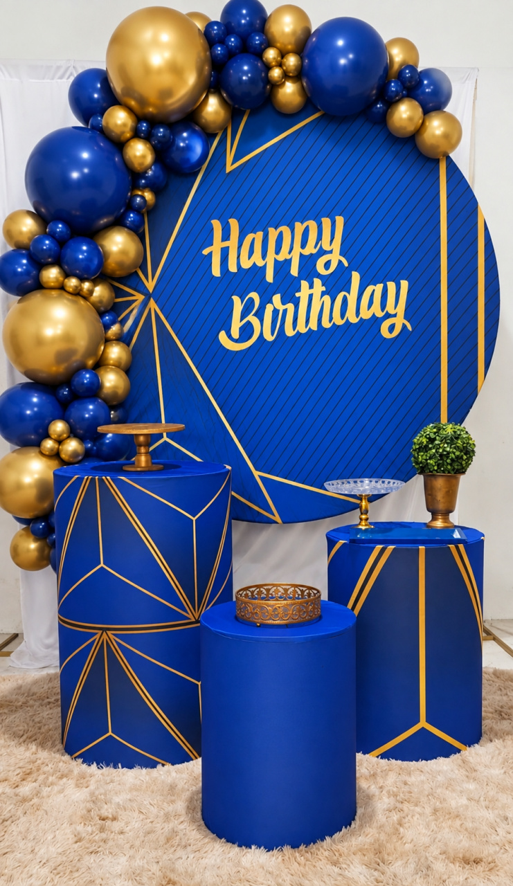 Decoração Prata Happy Birtday Azul Dourado - N&M-pegue e monte