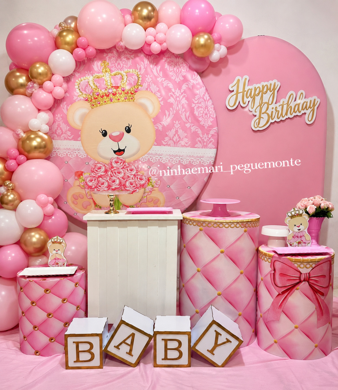 Decoração Kit Diamante Ursinha Realeza Rosa - N&M-pegue e monte