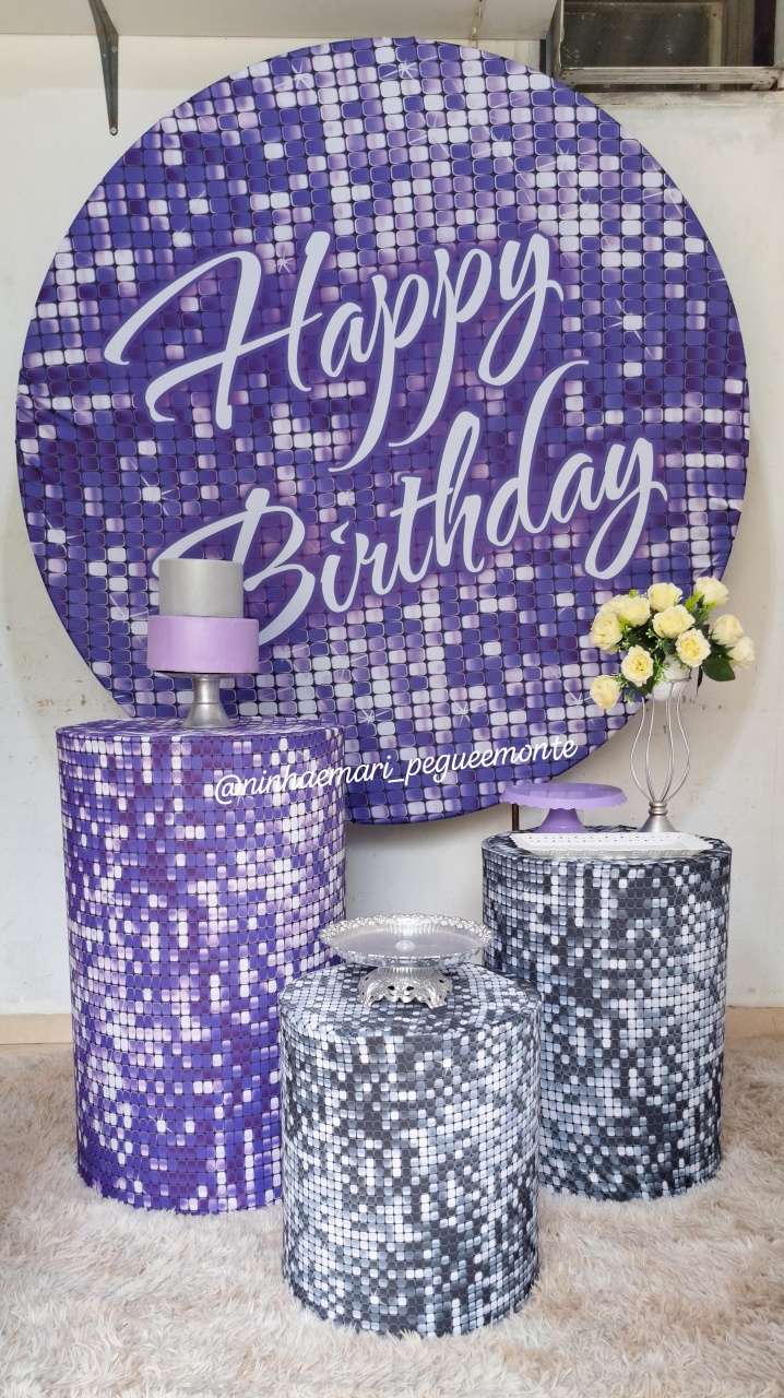 Kit Prata Glitter Lilás Happy Birthday  - N&M-pegue e monte