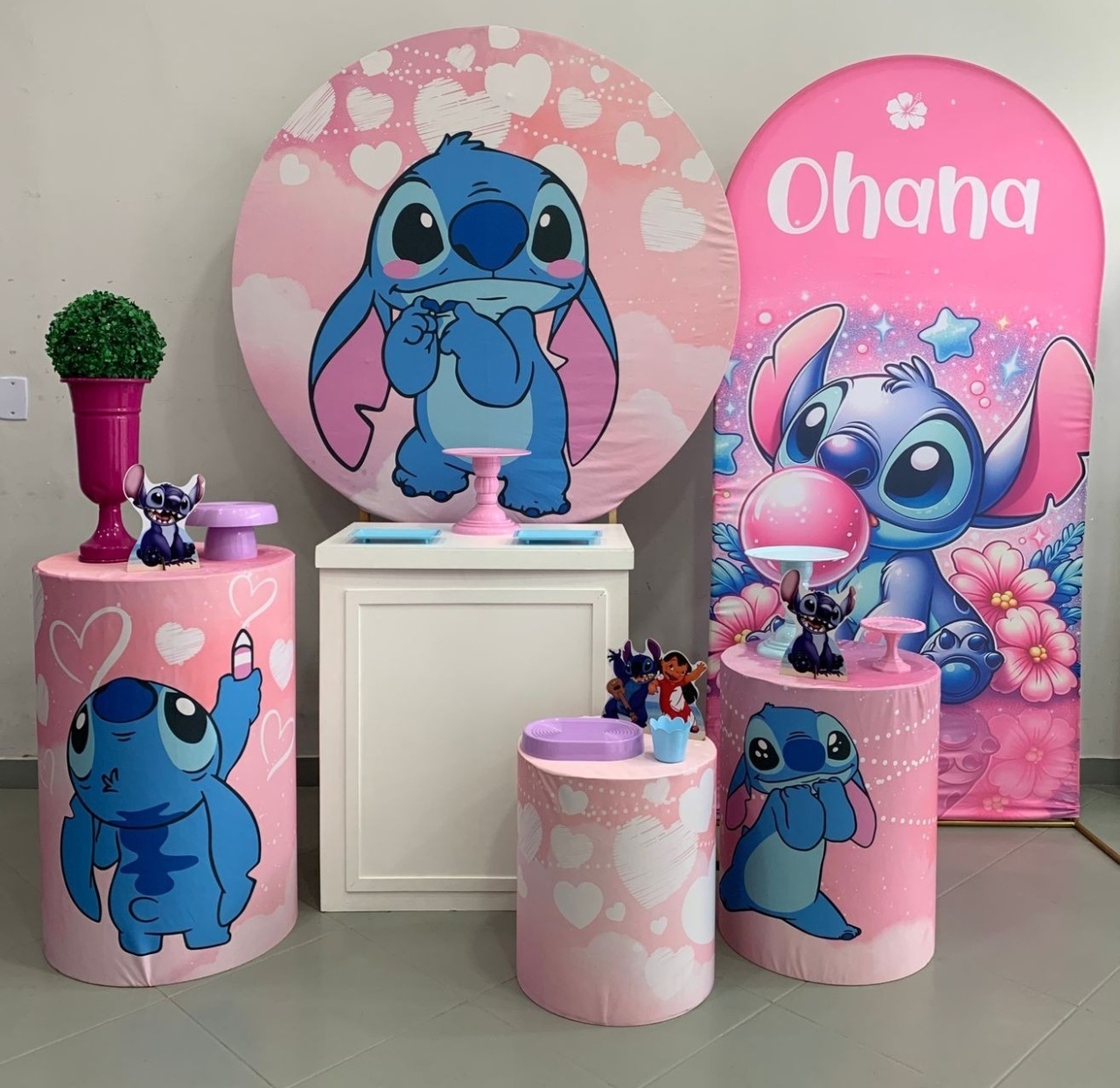 Kit Luxo 1 Stitch Rosa Ohana - Lili decorações pegue emonte