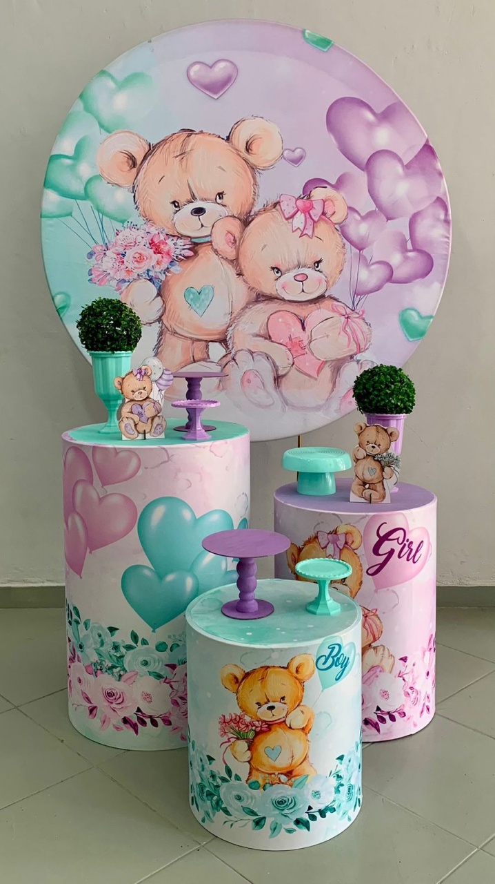 Kit Bronze Chá Revelação Verde E Lilás 2 - Lili decorações pegue emonte