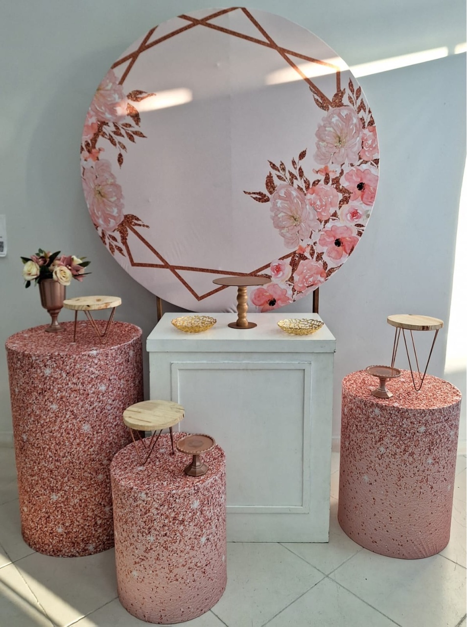 Kit Prata Floral Rose Com Glitter - Lili decorações pegue emonte
