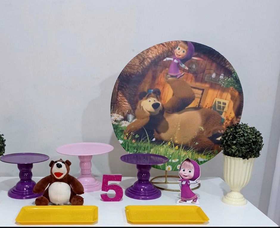 Urso E Masha - Mini Festa - Kit Parabens - PEGUE E MONTE CATALAGO VEM FESTEJAR PALMAS