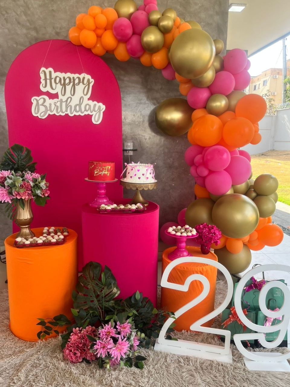 Pink Laranja Dourado - Tropical - Festa Completa - Kit Comemore - Com Balões  + Numeros (- Resultado da Cliente) - PEGUE E MONTE CATALAGO VEM FESTEJAR PALMAS