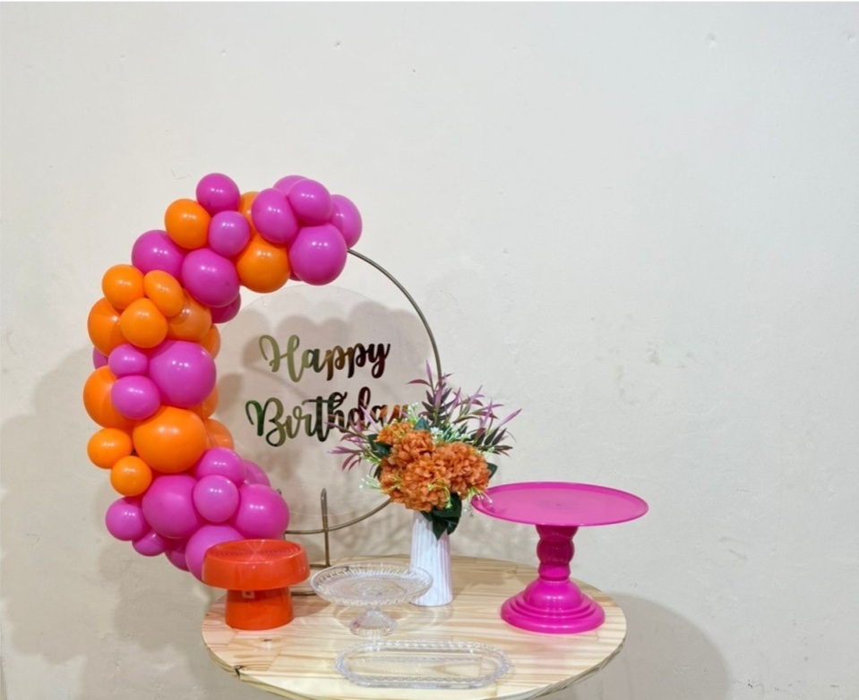 Happy Birthday Pink Laranja Tropical - Mini Festa - Kit Festejar - PEGUE E MONTE CATALAGO VEM FESTEJAR PALMAS
