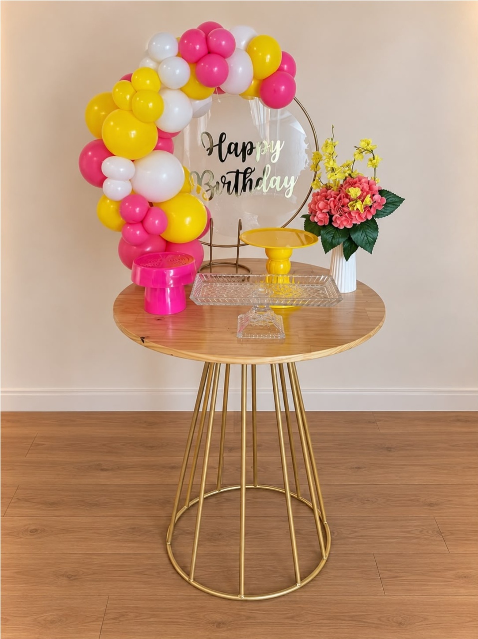 Happy Birthday Amarelo, Pink, Branco Tropical - Mini Festa - Kit Festão - PEGUE E MONTE CATALAGO VEM FESTEJAR PALMAS