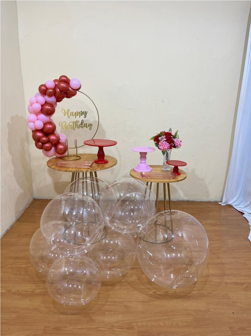 Happy Birthday Vermelho Rosa - Mini Festa - Kit Festão Adicional Bolões Bubbles - PEGUE E MONTE CATALAGO VEM FESTEJAR PALMAS