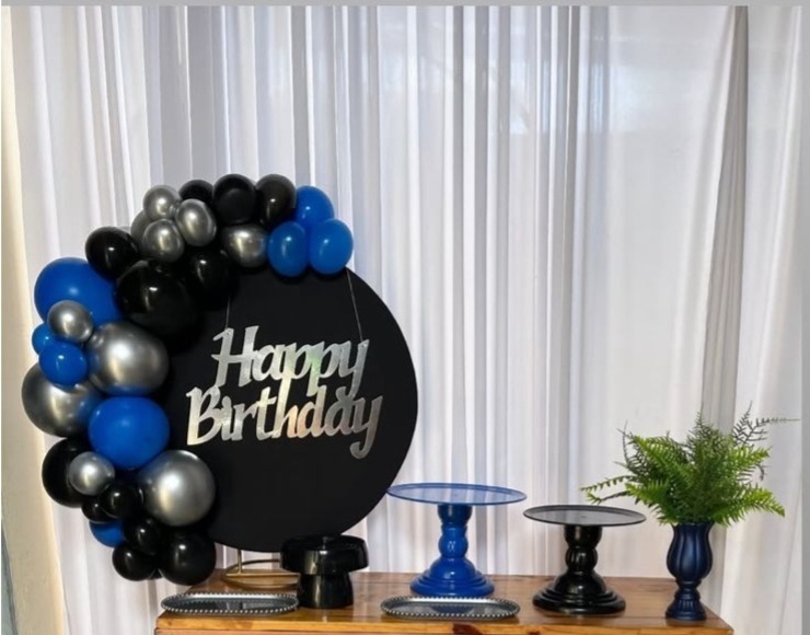 Happy Birthday Preto + Prata + Azul - Kit Festejar - PEGUE E MONTE CATALAGO VEM FESTEJAR PALMAS