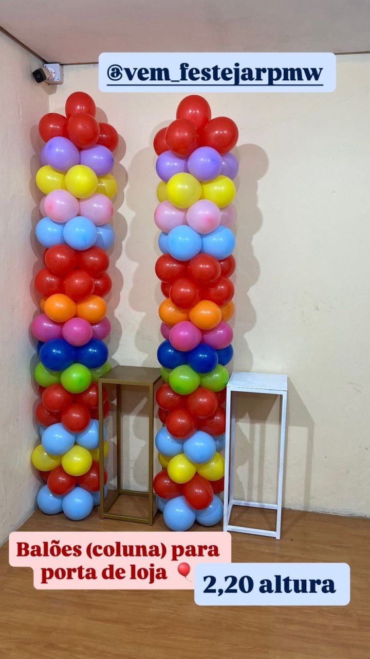 1 Coluna de Balões - 2,20 Altura - Balões Cores Simples - PEGUE E MONTE CATALAGO VEM FESTEJAR PALMAS