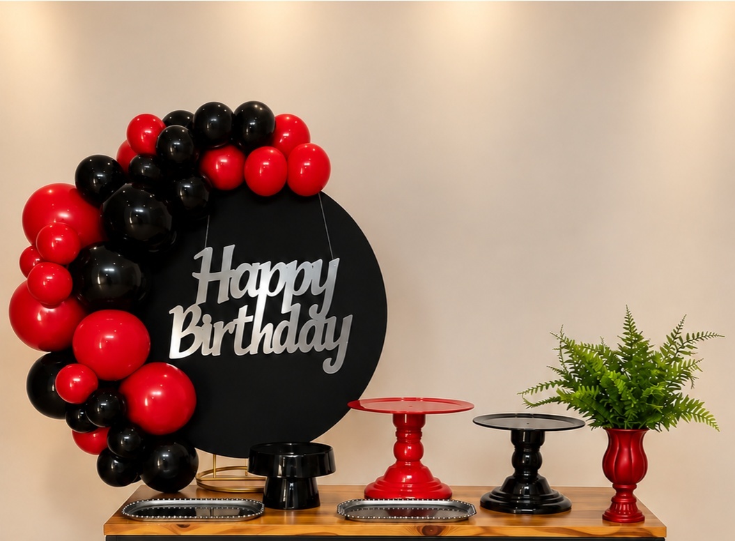 Happy Birthday - Vermelho E Preto - Kit Festejar - PEGUE E MONTE CATALAGO VEM FESTEJAR PALMAS