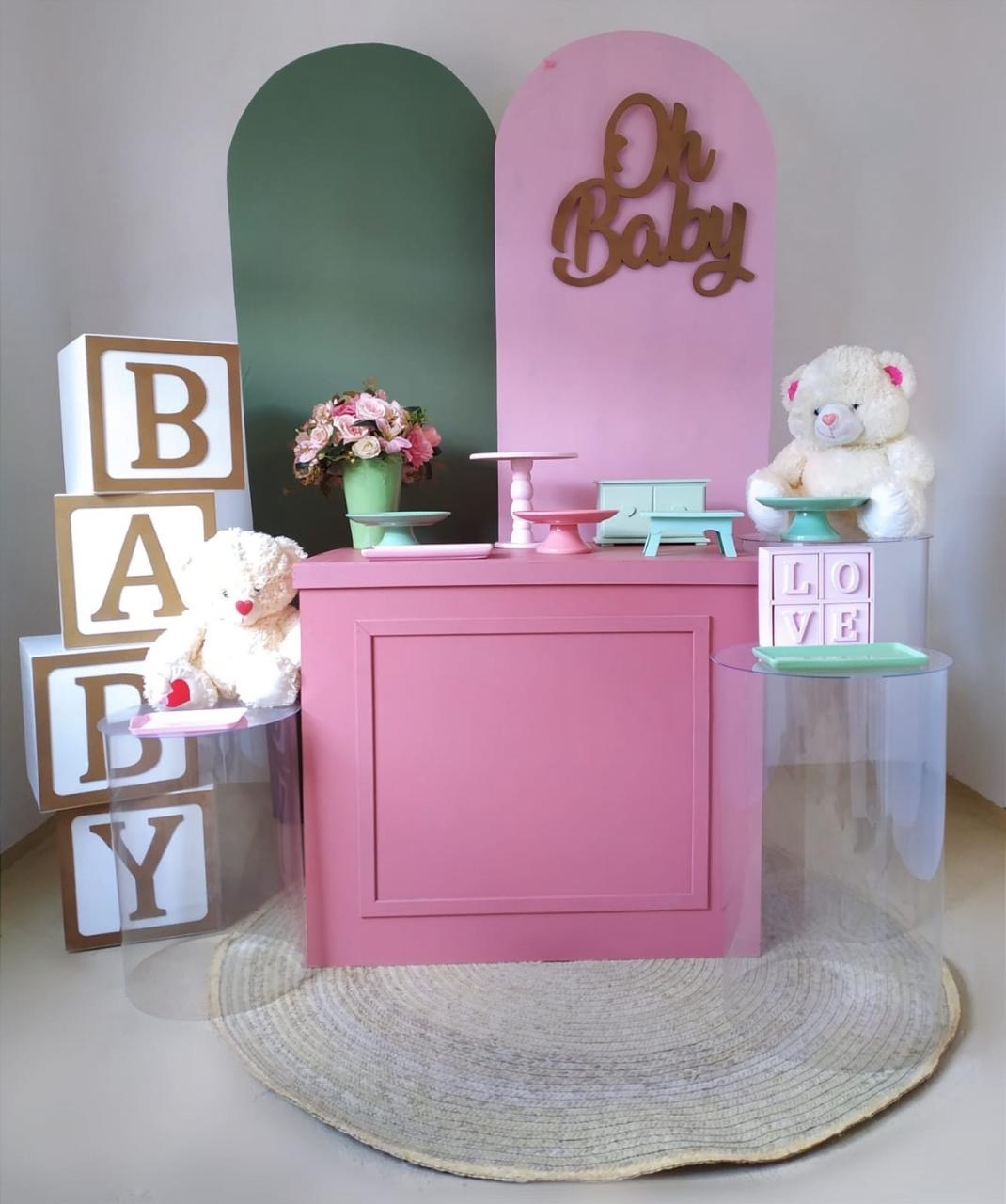 Chá de Bebê Rosa E Verde 1 - Beca Decorações