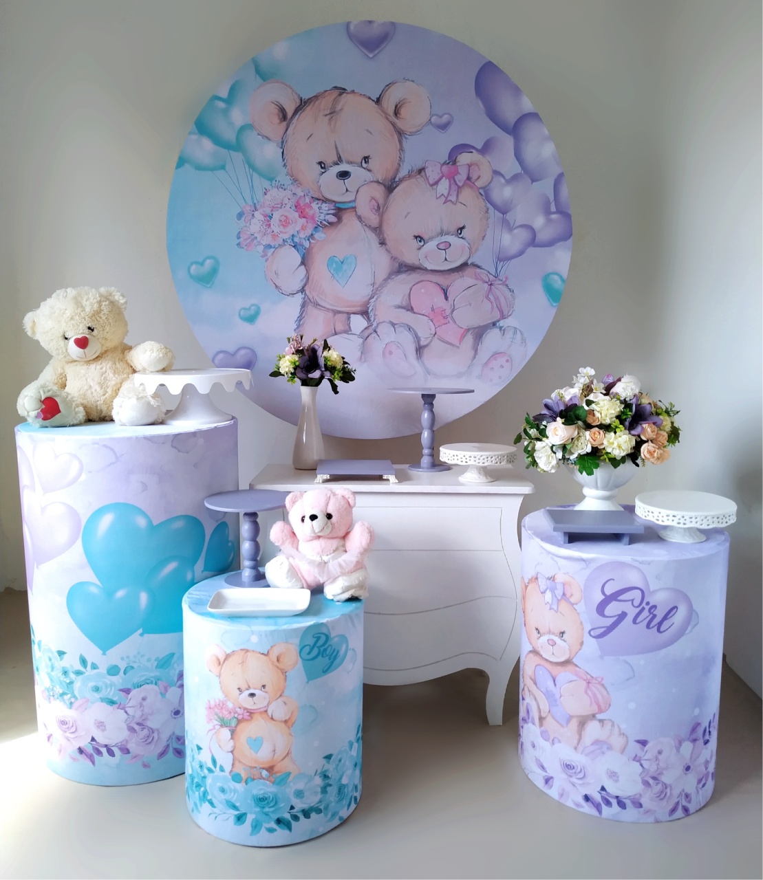 Chá Revelação Ursinho Lilás E Verde (Kit Ouro) - Beca Decorações
