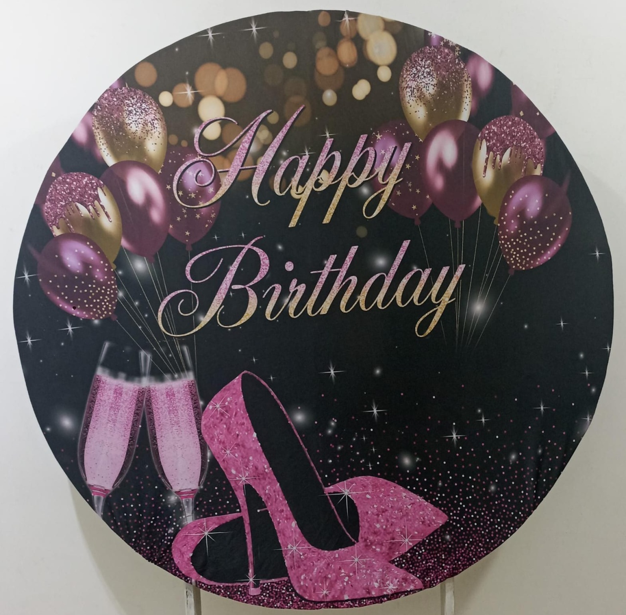 Painel Redondo Happy Birthday (Locação) - Beca Decorações