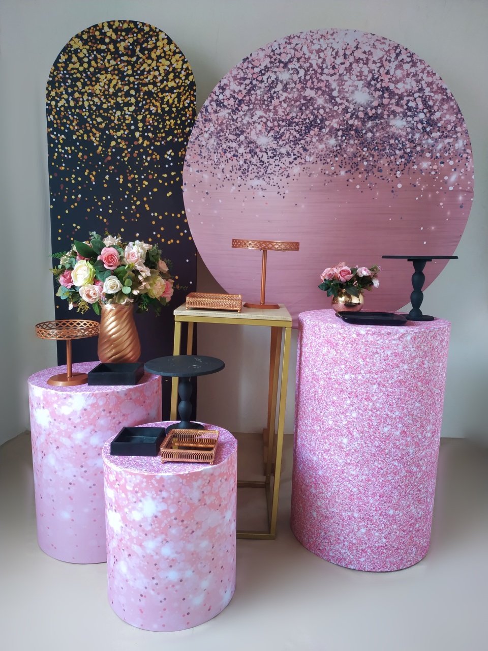 Glitter Rosê Com Preto - Kit Diamante  - Beca Decorações