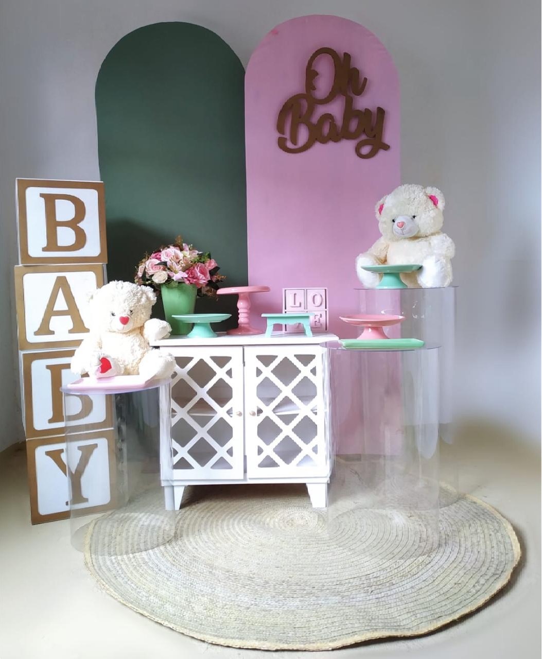 Chá de Bebê Rosa E Verde 2 - Beca Decorações