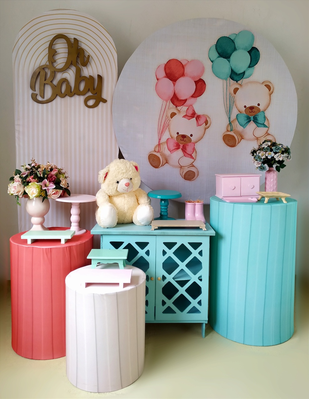 Chá Revelação Ursos Rosa E Verde ( Kit Diamante 1) - Beca Decorações
