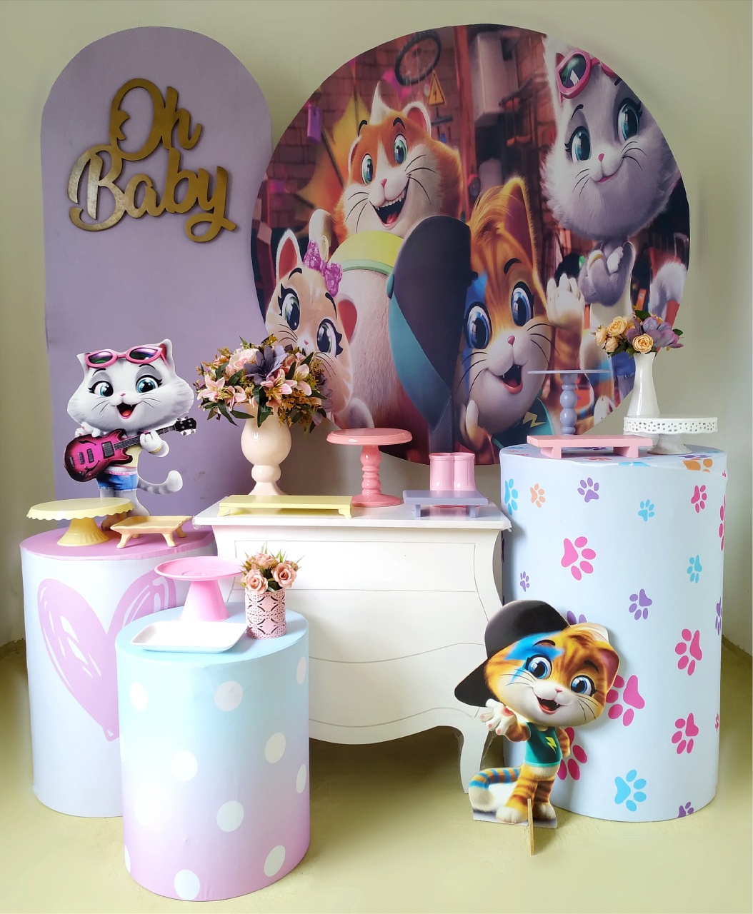 44 Gatos Menina Chá de Bebê - Kit Diamante - Beca Decorações
