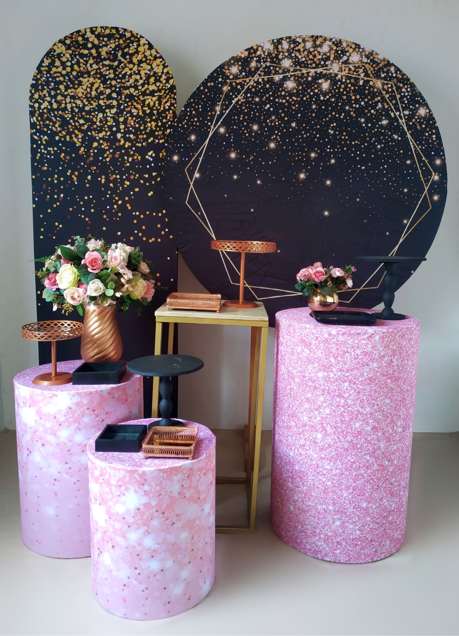 Glitter Preto Com Rosê - Kit Diamante  - Beca Decorações