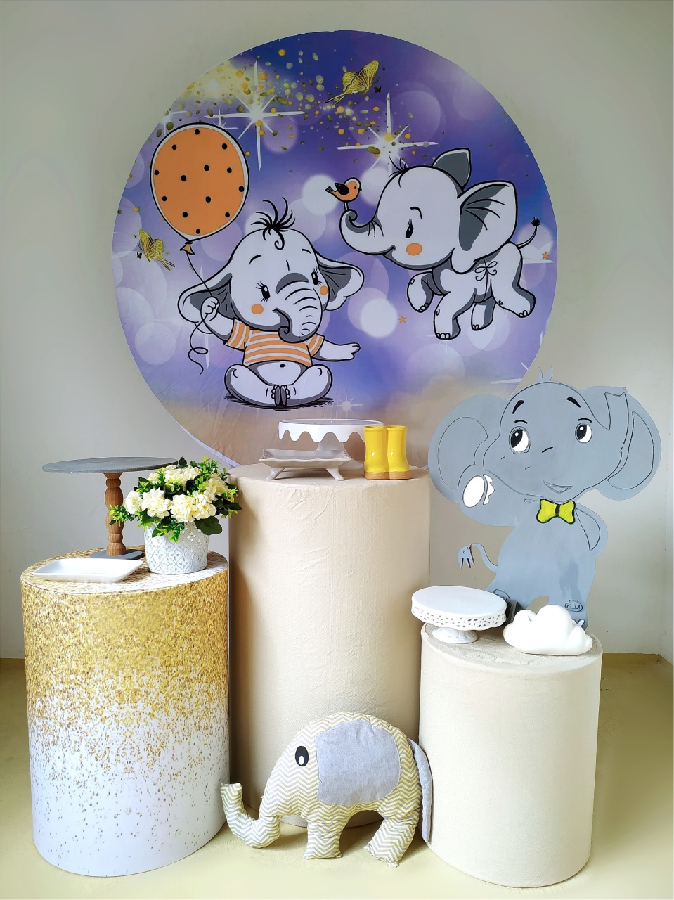 Elefantinho Bege - Kit Prata - Beca Decorações