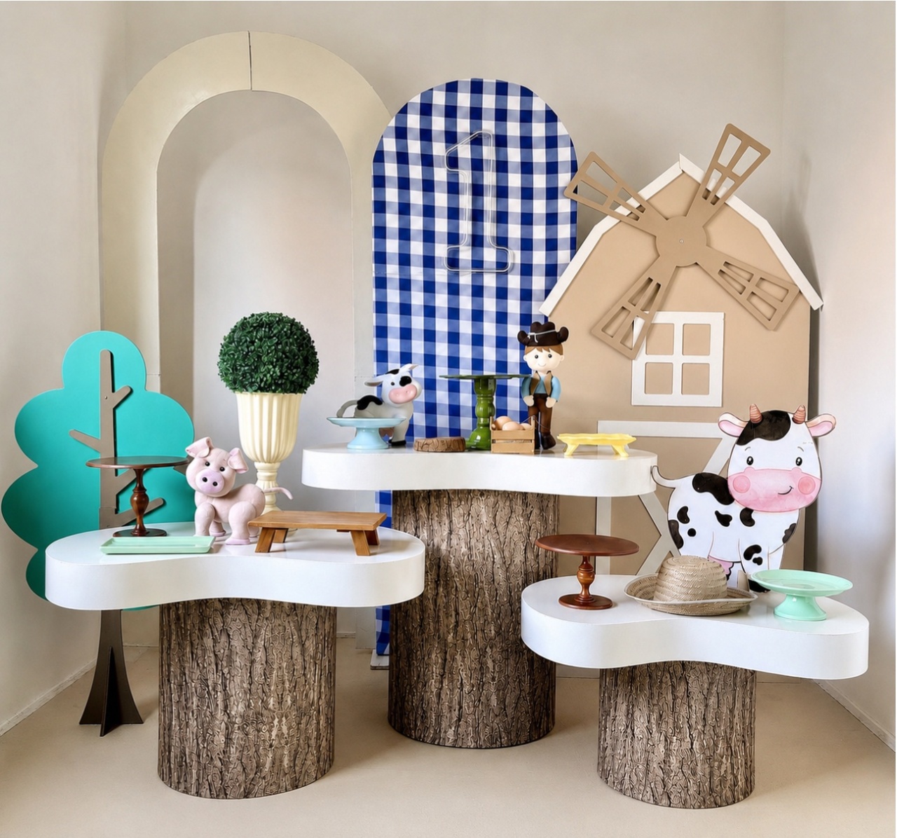 Fazendinha Xadrez Azul - Beca Decorações