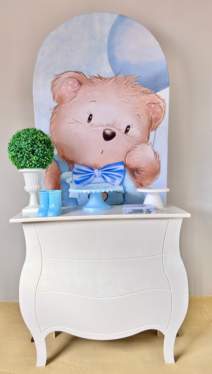 Chá de Bebê Ursinho Com Painel Romano   - Beca Decorações