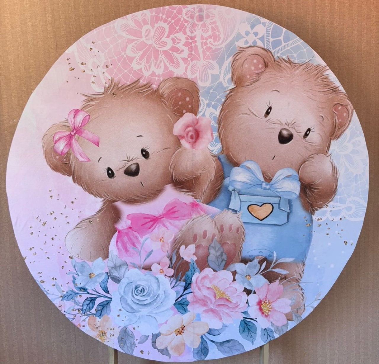 Painel Redondo Chá de Bebê Ursinho E Ursinha (Locação) - Beca Decorações