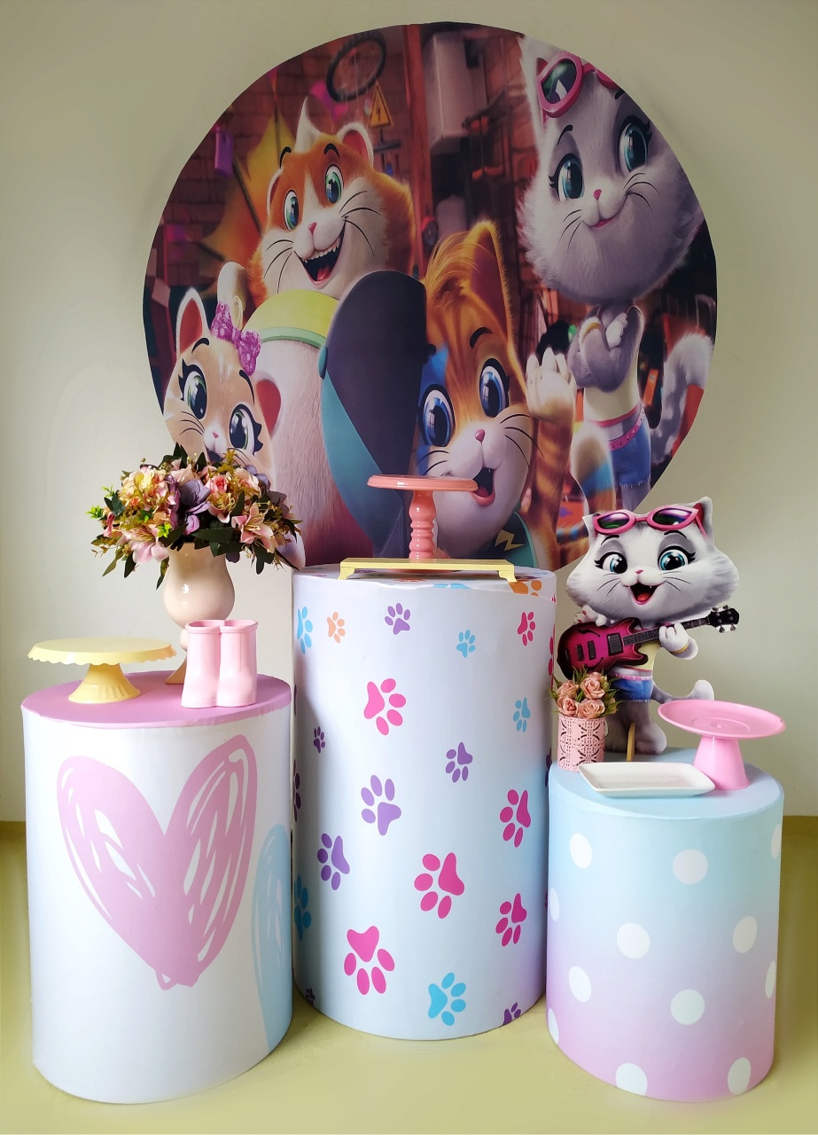 44 Gatos Menina - Kit Prata  - Beca Decorações