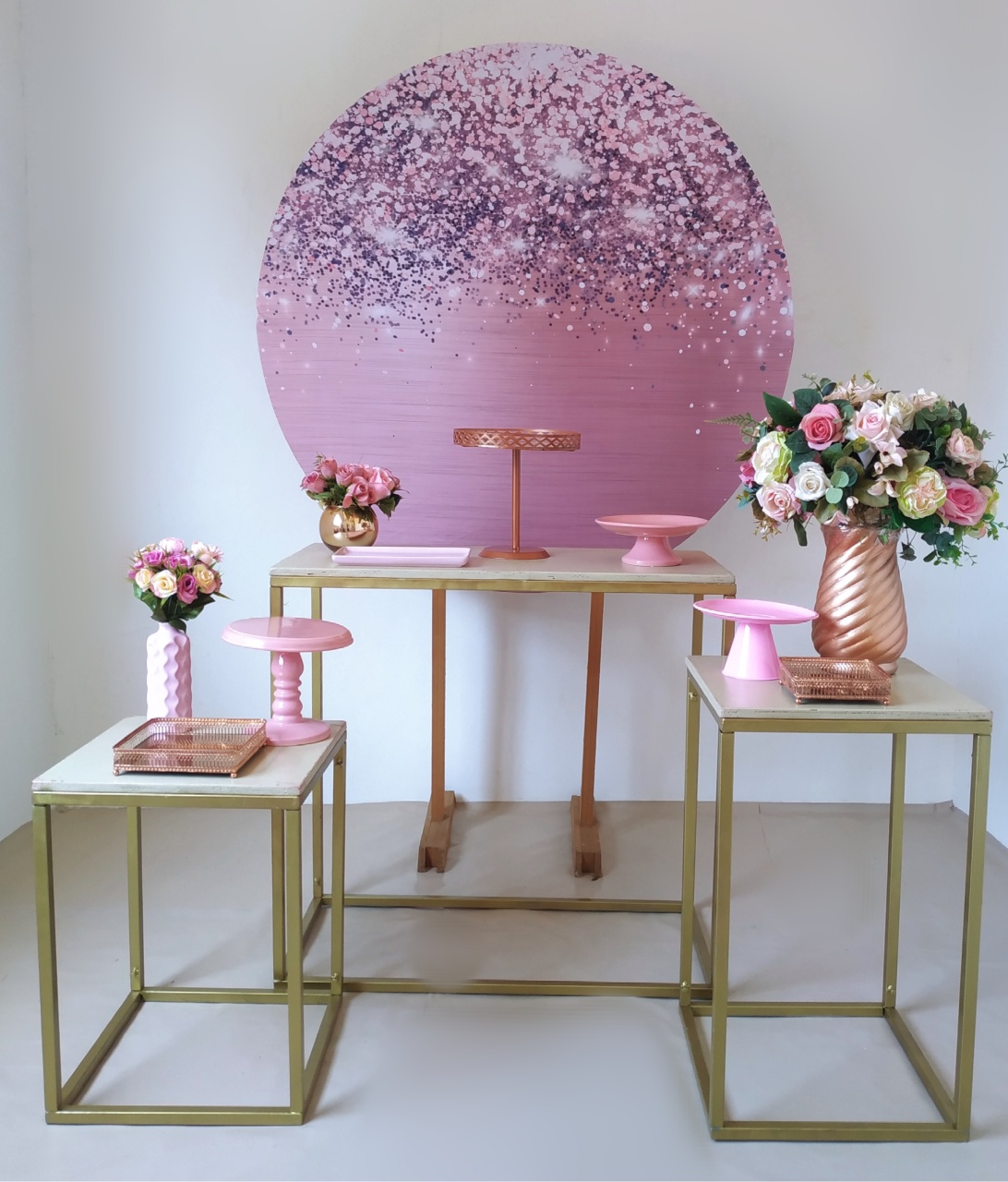 Glitter Rosê Com Mesinhas - Kit Prata  - Beca Decorações